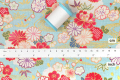 Japanese Fabric Wagara Dobby III - light blue, metallic gold - 50cm