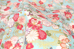 Japanese Fabric Wagara Dobby III - light blue, metallic gold - 50cm