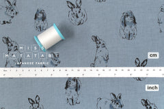 DEADSTOCK Japanese Fabric Pretty Bunnies Linen Blend - blue - 50cm