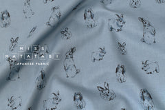 DEADSTOCK Japanese Fabric Pretty Bunnies Linen Blend - blue - 50cm