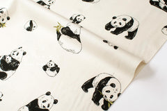 Japanese Fabric Pandas - cream, black, green - 50cm
