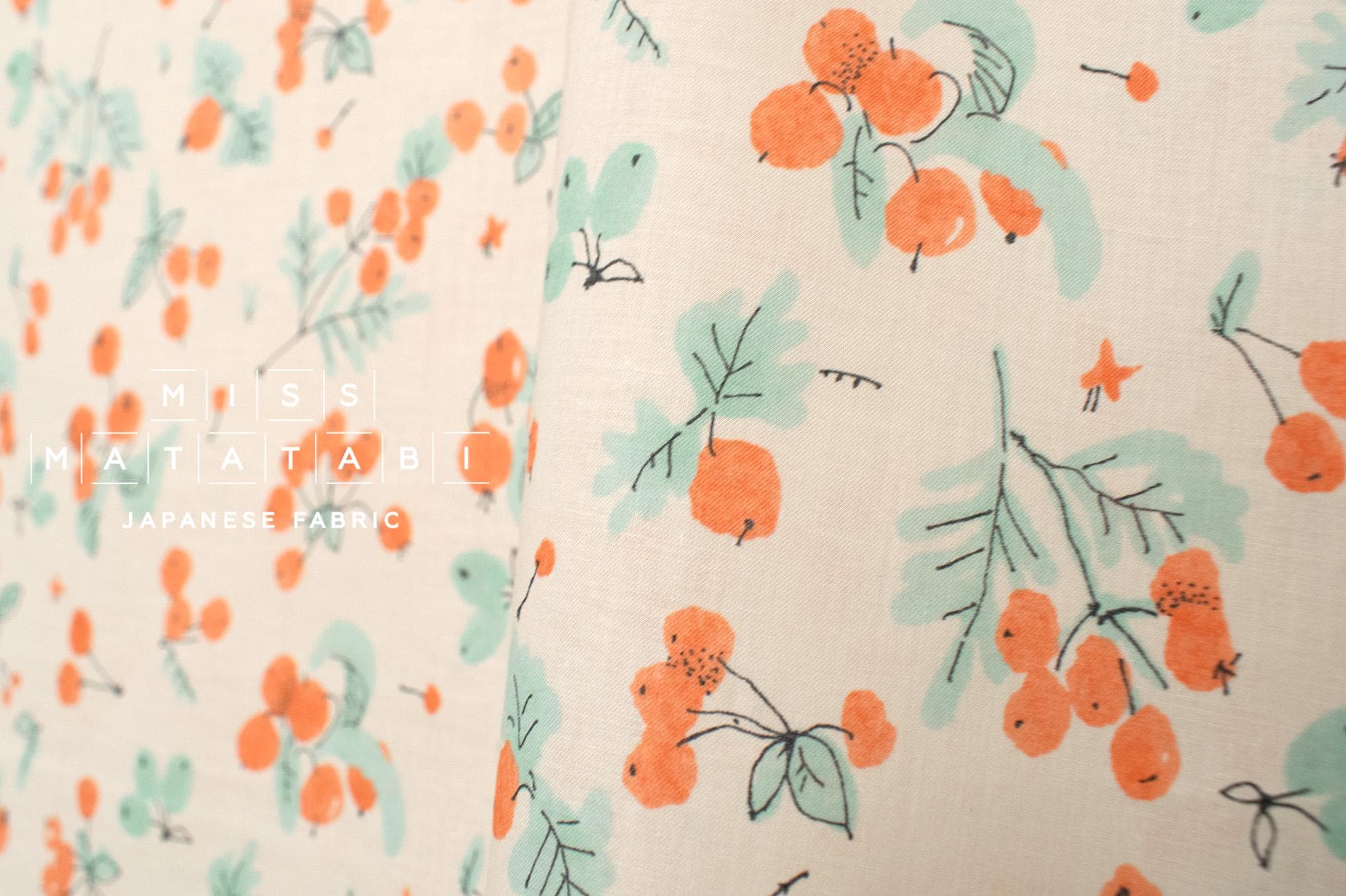 Japanese Fabric Berries - orange, aqua - 50cm