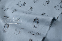 DEADSTOCK Japanese Fabric Pretty Bunnies Linen Blend - blue - 50cm