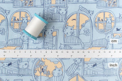 DEADSTOCK Japanese Fabric Sad Cats in the Window - blue - 50cm