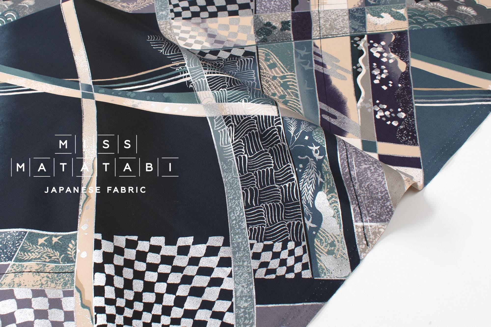 Japanese Fabric Chiyogami - blue, metallic silver - 50cm