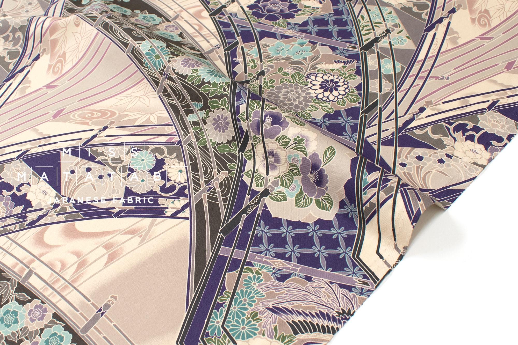 Japanese Fabric High Tea - purple, taupe - 50cm