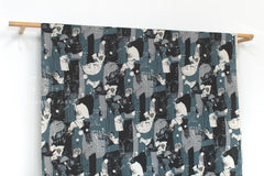 Japanese Fabric Cat Collage Linen Blend - A - 50cm