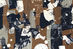 Japanese Fabric Cat Collage Linen Blend - B - 50cm