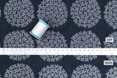 Japanese Fabric Yarn Dyed Woven Jacquard Hydrangea Flowers - navy blue, grey - 50cm
