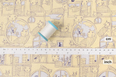 DEADSTOCK Japanese Fabric Sad Cats in the Window - yellow - 50cm