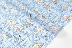 DEADSTOCK Japanese Fabric Sad Cats in the Window - blue - 50cm