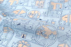 DEADSTOCK Japanese Fabric Sad Cats in the Window - blue - 50cm