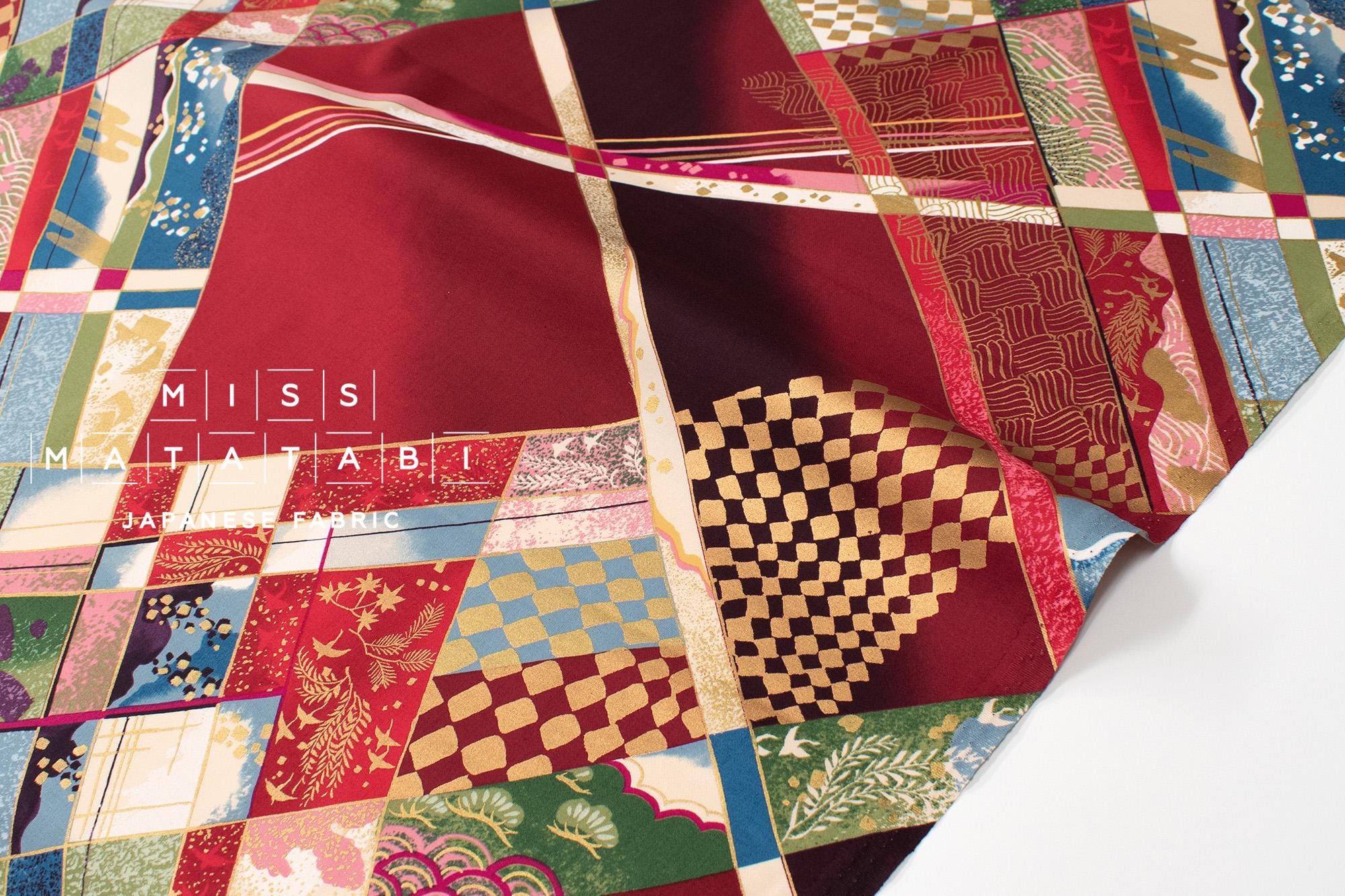 Japanese Fabric Chiyogami - red, metallic gold - 50cm