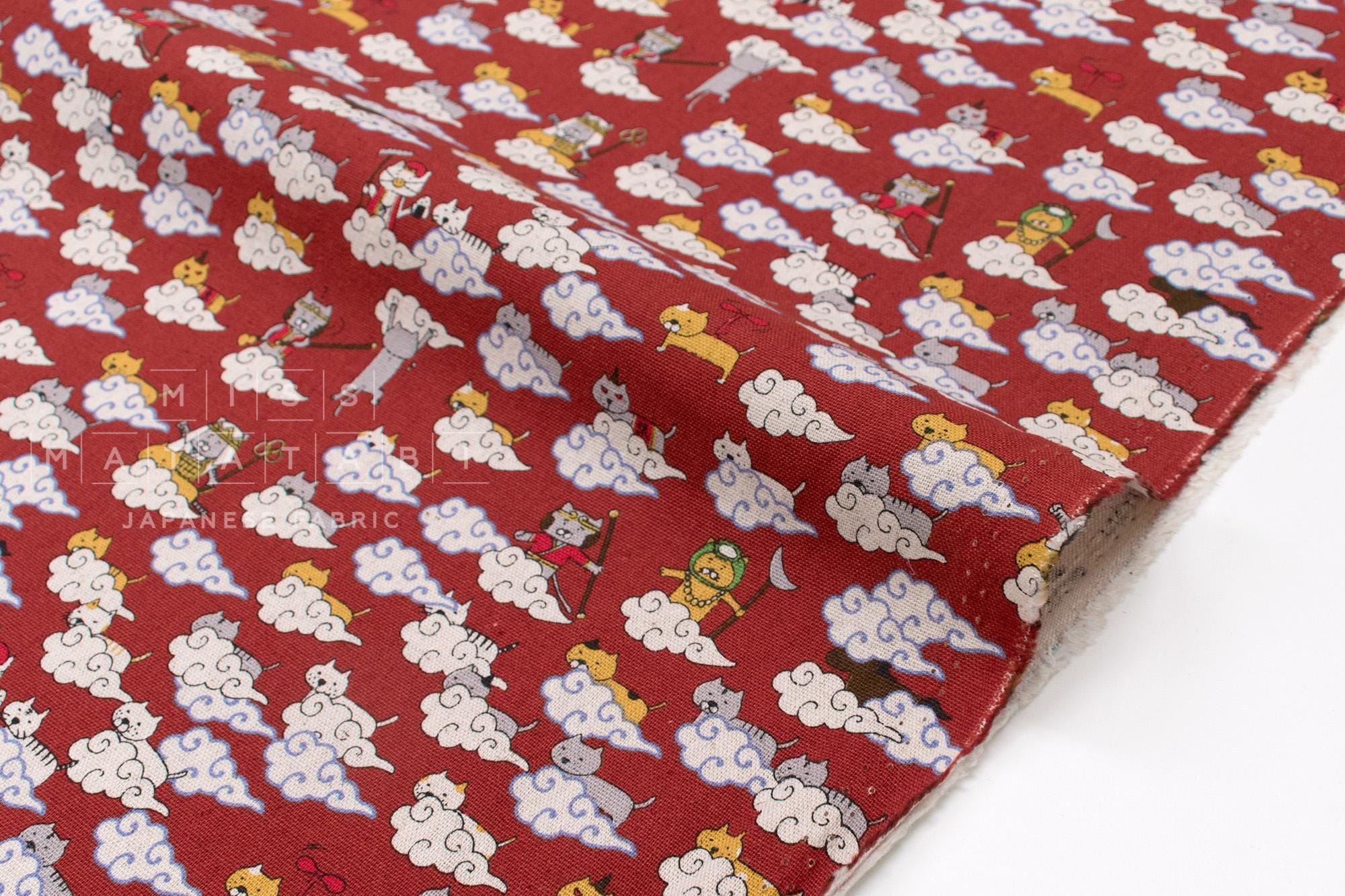 Japanese Fabric Monkey Magic Cats - B red - 50cm
