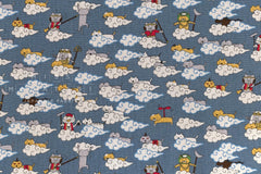 Japanese Fabric Monkey Magic Cats - C blue - 50cm