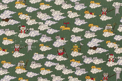 Japanese Fabric Monkey Magic Cats - D green - 50cm