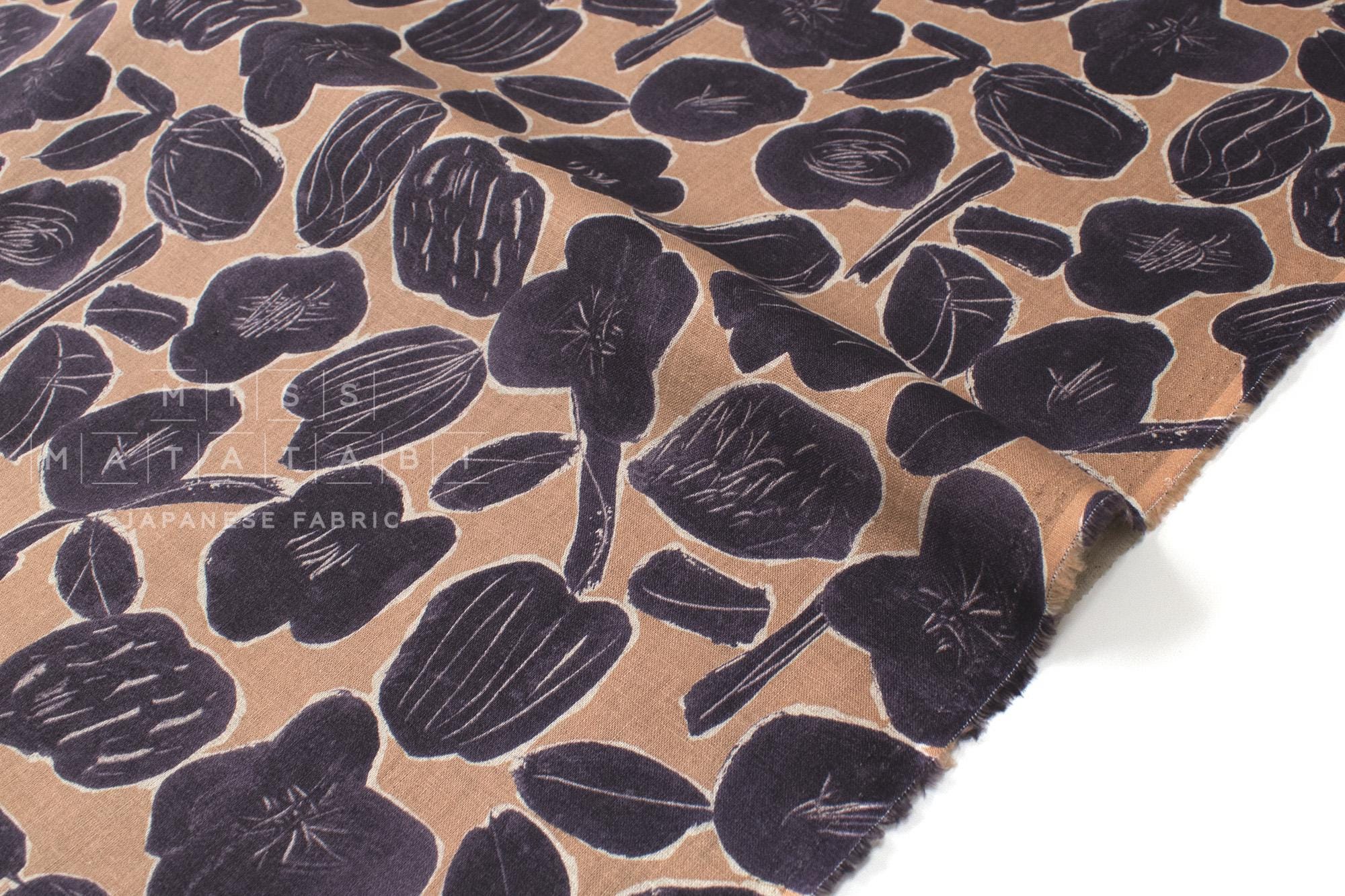 Japanese Fabric Mina Flowers Linen Blend - B - 50cm