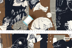Japanese Fabric Cat Collage Linen Blend - B - 50cm