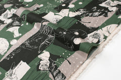 Japanese Fabric Cat Collage Linen Blend - C - 50cm