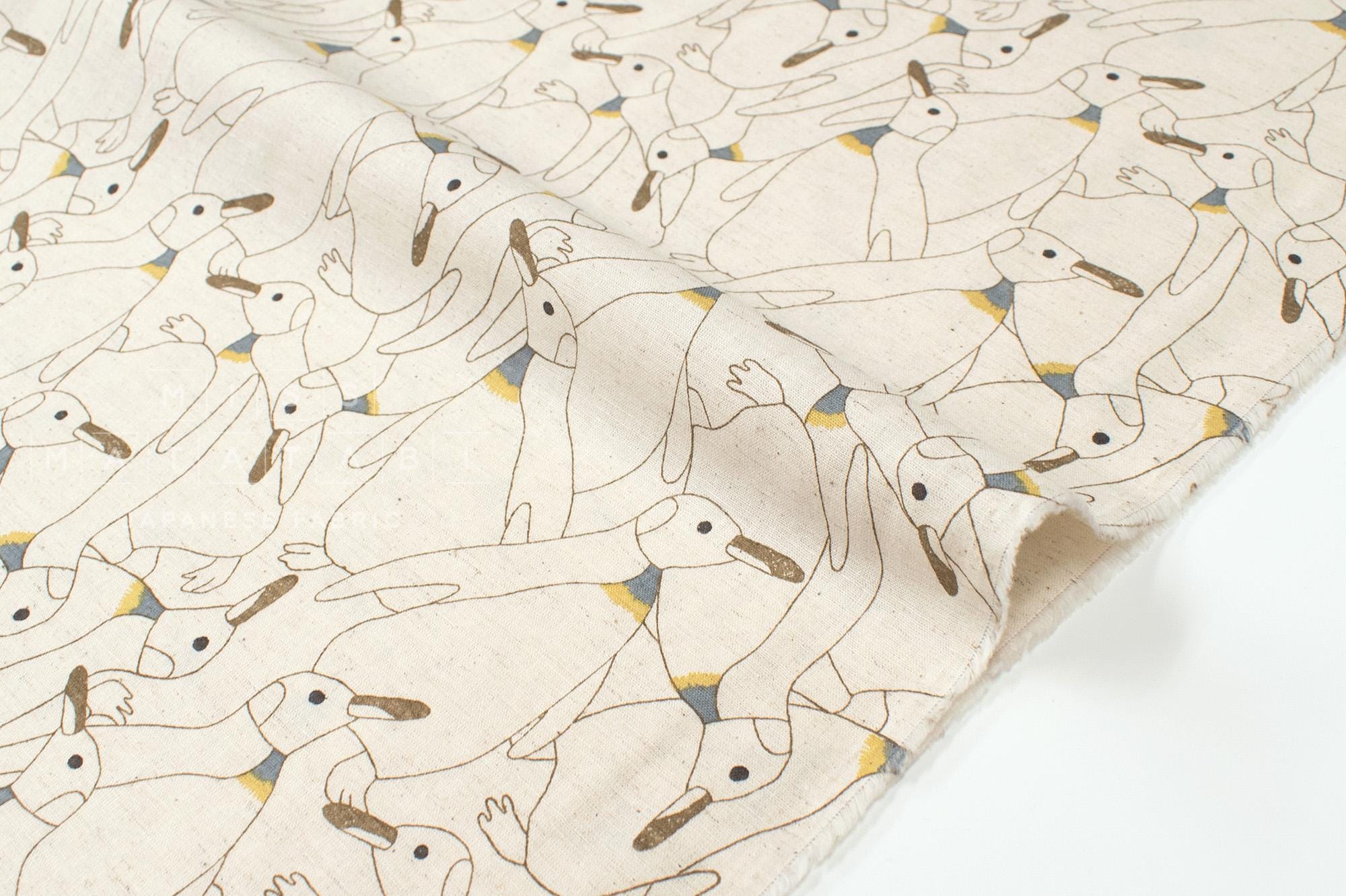 Japanese Fabric Penguins Linen Blend - B - 50cm