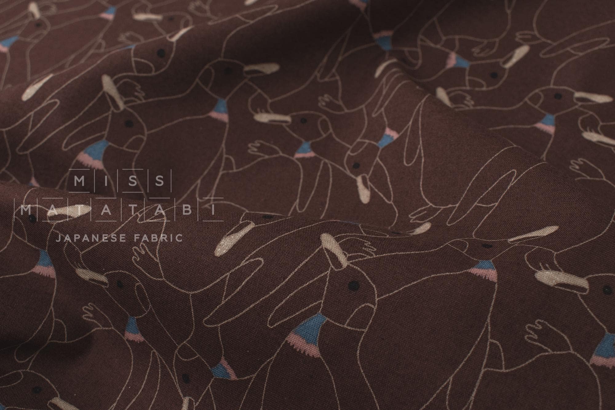 Japanese Fabric Penguins Linen Blend - C - 50cm