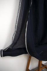 DEADSTOCK Japanese Fabric Washed Herringbone Linen Voile - navy - 50cm