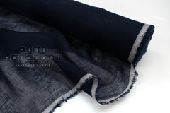 DEADSTOCK Japanese Fabric Washed Herringbone Linen Voile - navy - 50cm