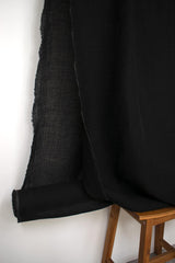 DEADSTOCK Japanese Fabric Washed Herringbone Linen Voile - black - 50cm