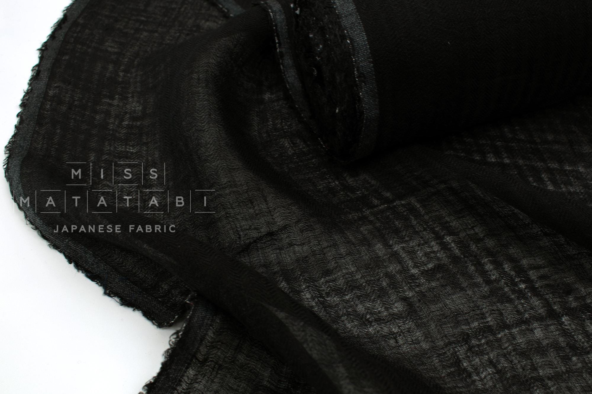 DEADSTOCK Japanese Fabric Washed Herringbone Linen Voile - black - 50cm