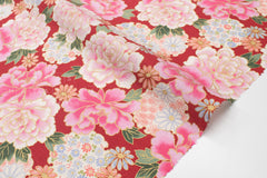 DEADSTOCK Japanese Fabric Peony Flowers - red - 50cm