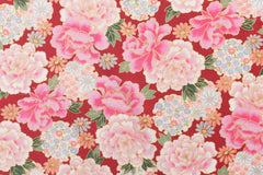 DEADSTOCK Japanese Fabric Peony Flowers - red - 50cm