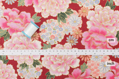 DEADSTOCK Japanese Fabric Peony Flowers - red - 50cm