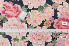 DEADSTOCK Japanese Fabric Peony Flowers - navy blue - 50cm