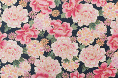 DEADSTOCK Japanese Fabric Peony Flowers - navy blue - 50cm