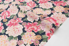 DEADSTOCK Japanese Fabric Peony Flowers - navy blue - 50cm