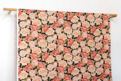 DEADSTOCK Japanese Fabric Peony Flowers - black - 50cm
