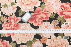 DEADSTOCK Japanese Fabric Peony Flowers - black - 50cm