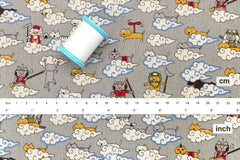 Japanese Fabric Monkey Magic Cats - A grey - 50cm