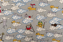 Japanese Fabric Monkey Magic Cats - A grey - 50cm
