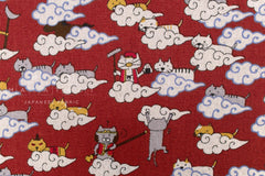 Japanese Fabric Monkey Magic Cats - B red - 50cm