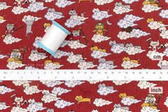 Japanese Fabric Monkey Magic Cats - B red - 50cm