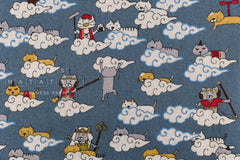 Japanese Fabric Monkey Magic Cats - C blue - 50cm
