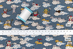 Japanese Fabric Monkey Magic Cats - C blue - 50cm