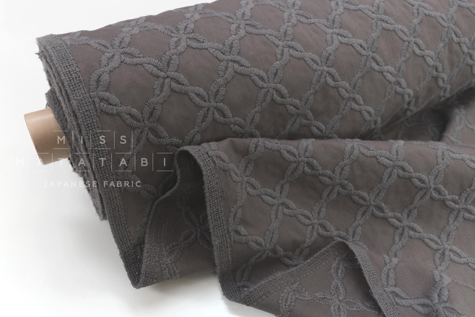 Japanese Fabric Embroidered Cotton Lawn - taupe grey - 50cm