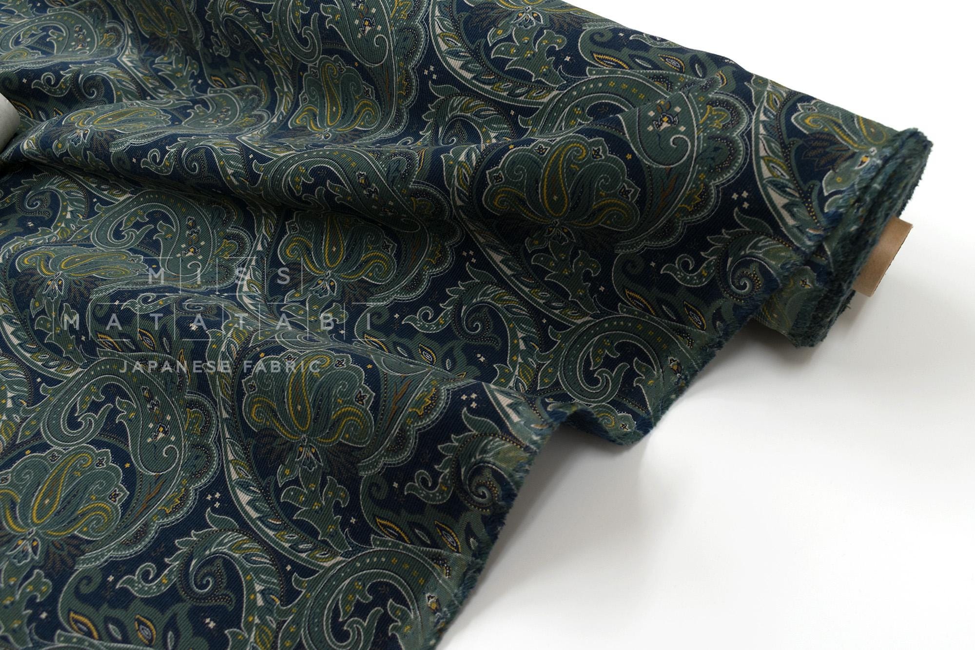 Japanese Fabric Corduroy Paisley - D navy - 50cm