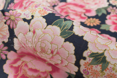 DEADSTOCK Japanese Fabric Peony Flowers - navy blue - 50cm