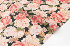 DEADSTOCK Japanese Fabric Peony Flowers - black - 50cm