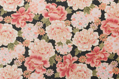 DEADSTOCK Japanese Fabric Peony Flowers - black - 50cm