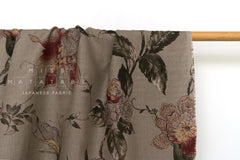 DEADSTOCK Japanese Fabric 100% Linen Sweeping Floral - Taupe - 50cm