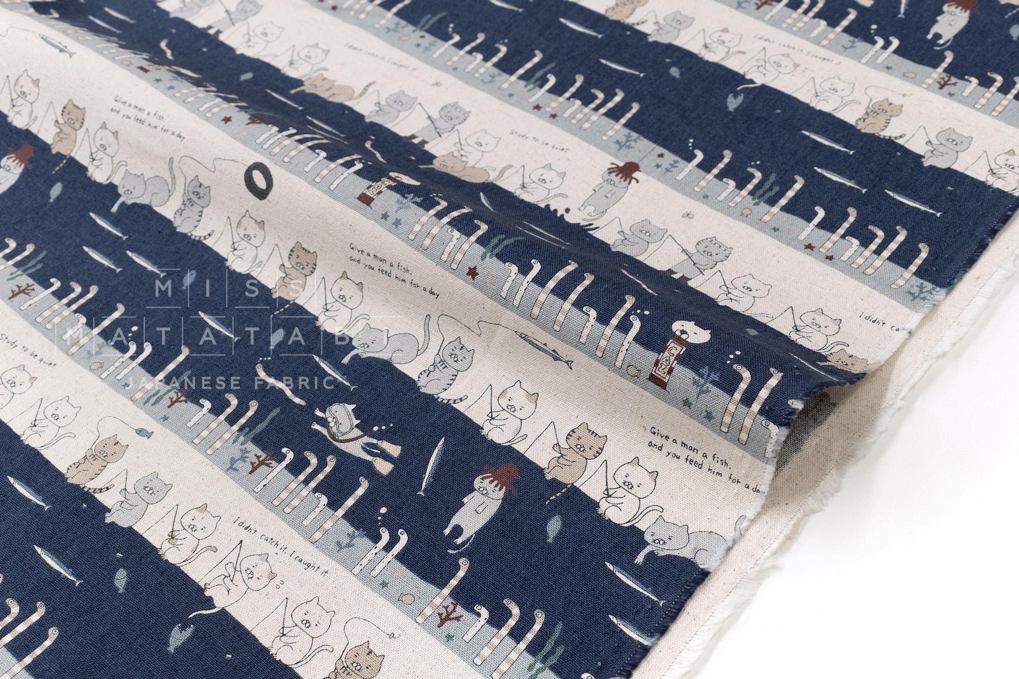 Japanese Fabric Teach a Cat to Fish - B - 50cm